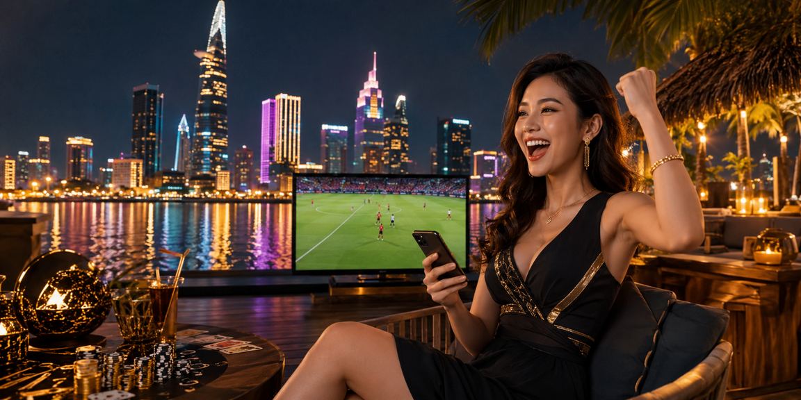 Người chơi tại TP.HCM kiểm tra tiền thưởng casino trên điện thoại trong ánh đèn neon
